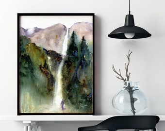 Yosemite National Park Watercolor Painting California Wall Art Prints
