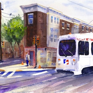 Philadelphia Brownstone Painting Septa Route 10 Lancaster Avenue Philly Wall Art Painting Philadelphia Trolley Car Prints and posters