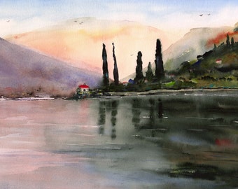 Bellagio Lake Como Italy Watercolor, Italian Lake Prints, Bellagio on Lake Como Wall Art, Italian Lakes Wall Decor