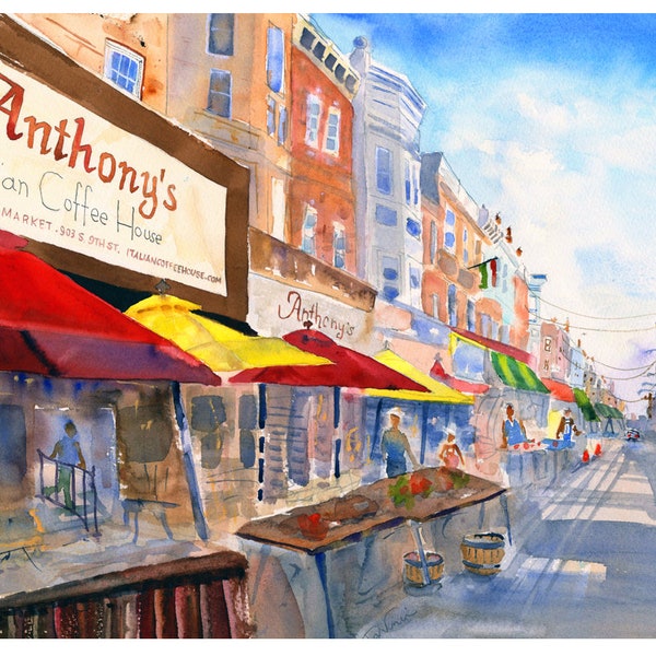 Philadelphia Italian Market Watercolor, Philly Wall Art, South Philly Home Decor, Abstract Watercolor, Prints of 9th Street Market