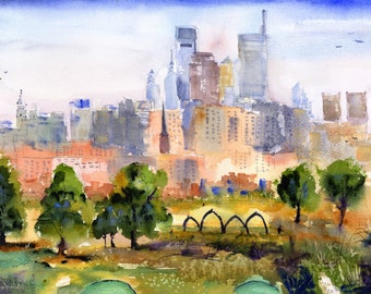 Philadelphia skyline, Philadelphia  - Roberto Clemente Park - Philly Wall Art - Clem DaVinci - Philadelphia Architecture