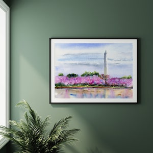 Cherry Trees Washington, DC Clem DaVinci Watercolors Washington Monument 16x20 inches