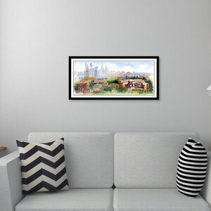 Philadelphia Skyline Wall Art, Philly Skyline Watercolor, Philadelphia Abstract Paintings, Franklin Field Clem DaVinci Watercolors image 3