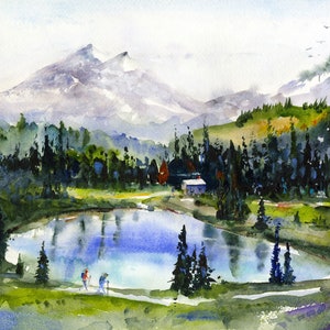 Parc national du Mont Rainier, État de Washington, aquarelle de paysage, aquarelles Clem DaVinci, estampes d'art mural