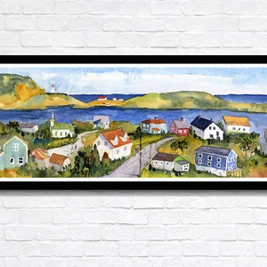 Neufundland Aquarell Landschaft, Trinity Neufundland Wandkunst, Panorama Druck, kanadische Landschaft, Kanada Wanddekor