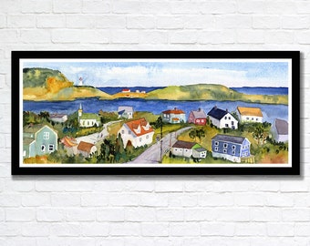 Trinity Newfoundland Watercolor Print, Coastal Canadian Landscape Art