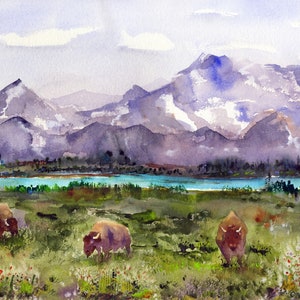 Grand Tetons Wyoming, Wyoming Wall Art - Hiking USA -  Clem DaVinci Watercolors - Grand Tetons Art - Jackson Hole