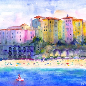 Tropea INSTANT Download Calabria Italy Landscape Print from Home Watercolor print Italy Home decor Calabria Italy Art Printable Italy