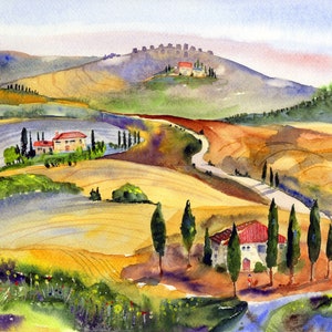 Tuscany Painting, Italy, Tuscany Landscape Print, Abstract Wall Art, watercolor print, Home decor, Toscana art print, Italy Framed Art