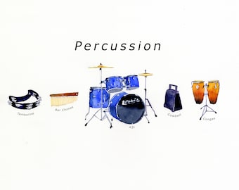 Percussion Wall Art, Music Room Decor, Drum Poster