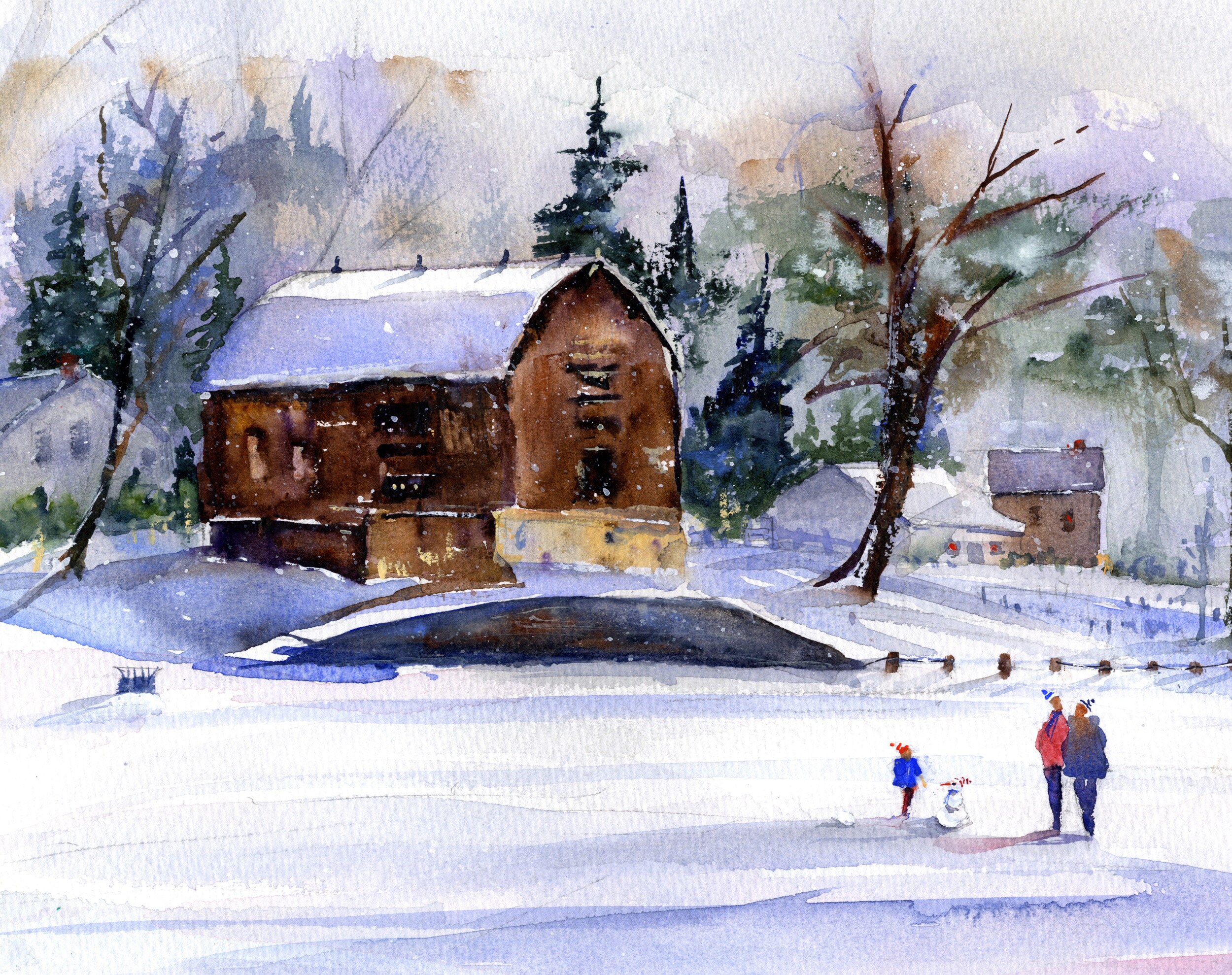 雪の中の五重塔 水彩画 水彩画制作.107（五重の塔を描く）ムッチー