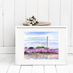 Cherry Trees Washington, DC Clem DaVinci Watercolors Washington Monument 5x7 inches