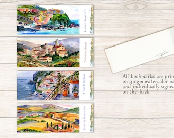 Bookmarks Of Italy, Tour of Italy Bookmarks,  watercolor bookmarks, Gifts for Book lovers,  Clem DaVinci Watercolors