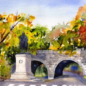 Philadelphia Prints and Wall Art Kelly Drive Philly Watercolor Cityscapes Philly River Walk 5x7 prints of Philadelphia Paintings