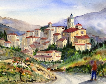 ITALIEN Drucke, Abruzzen Italien Aquarell Landschaft Italienische Wandkunst, Italien Gemälde Abstrakte Clem DaVinci 5x7 Drucke von Italienischen Landschaften
