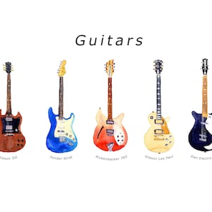Guitar Print Wall Art, Rock and Roll Poster, Gifts for Guitarists, Electric Guitar Poster Abstract Watercolor Wall Art