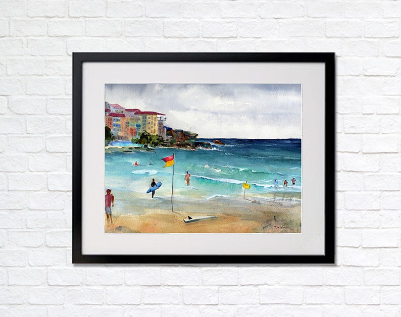 Bondi Beach Art Sydney Australia Watercolor Seascape Art Etsy