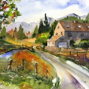 Yorkshire Inglaterra Acuarela abstracta, Impresión de paisaje inglés, Pinturas de paisajes ingleses, Pintura de paisaje de Yorkshire, Impresiones de otoño