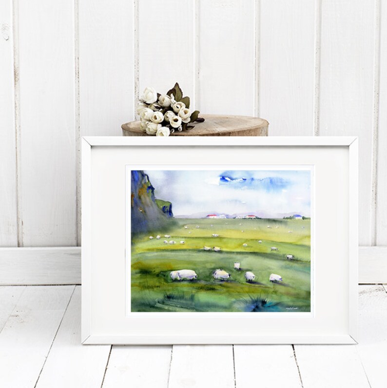 ICELAND South Shore Golden Circle Watercolor Prints Sheep Wall Art Sheep of Iceland Clem DaVinci Watercolors 5x7 inches