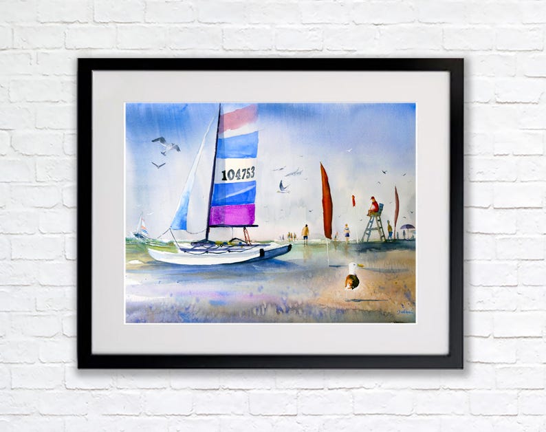 Framed Jersey Shore beach scene wall art