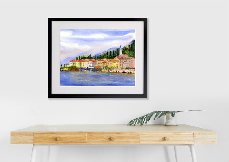 Bellagio Lake Como Italy Watercolor Landscape Italian Lake Prints of Bellagio on Lake Como Italy Wall Decor Italy Watercolor prints image 4