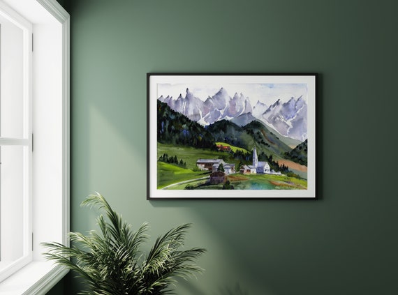 Santa Maddalena Watercolor Print, Italian Dolomites Village Art - Etsy