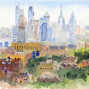 Philadelphia Skyline Wall Art, Philly Skyline Watercolor, Philadelphia Abstract Paintings, Franklin Field Clem DaVinci Watercolors image 5