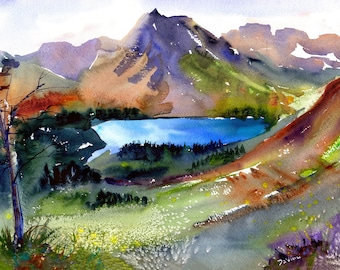 Stampa ad acquerello del lago Grinnell, Glacier National Park, Montana Wall Art