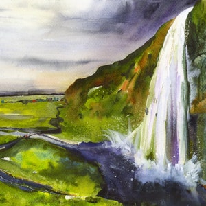 ICELAND Landscape Abstract Watercolor Waterfalls Icelandic Wall Art Prints of Iceland Home Decor Art paintings of Iceland Gifts i