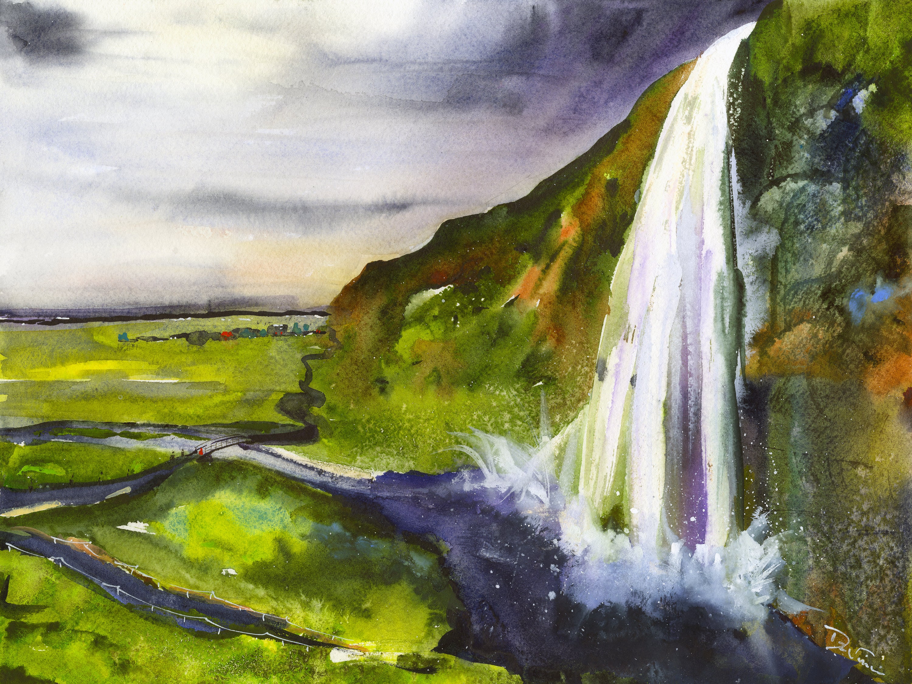 ICELAND Landscape Abstract Watercolor Waterfalls Icelandic
