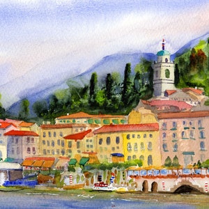 Bellagio Lake Como Italy Watercolor Landscape Italian Lake Prints of Bellagio on Lake Como Italy Wall Decor Italy Watercolor prints image 9