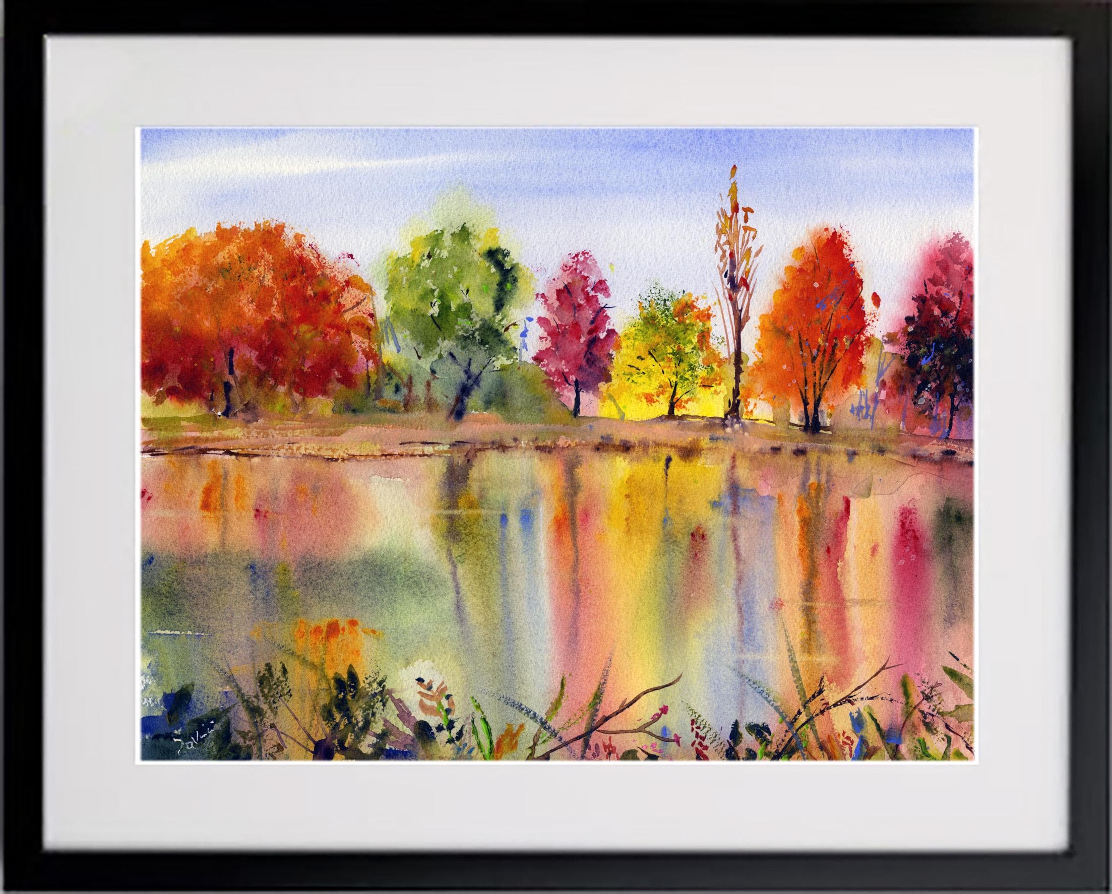 秋の水彩風景画 色鮮やかな紅葉の絵画 秋の壁アート - Etsy 日本