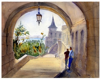 Budapest Watercolor | Fisherman's Bastion | Watercolor Travel Wall Art | Gifts for Her |  Clem DaVinci | Budapest Hungary