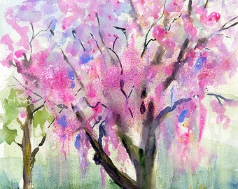 Cherry Blossom -DIGITAL DOWNLOAD -Morris Arboretum - Abstract Cherry Tree Watercolors