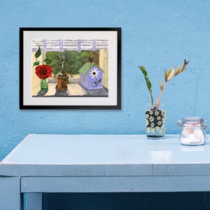 Bird House with Flowers Still Life, Abstract Art Print, Clem DaVinci Watercolors image 10