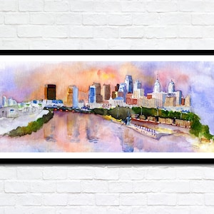 Philadelphia Skyline Watercolor, Philly Skyline Wall Art - House warming Gift, Philly Skyscrapers, Philadelphia Art Print, Philly Art