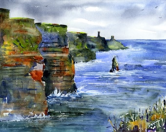 Cliffs of Moher Irish Landscape Ireland Wall Art Home Decor Ireland Watercolor of Ireland Wall Art Ireland Paintings of Cliffs Of Moher Art