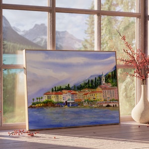 Bellagio Lake Como Italy Watercolor Landscape Italian Lake Prints of Bellagio on Lake Como Italy Wall Decor Italy Watercolor prints image 5