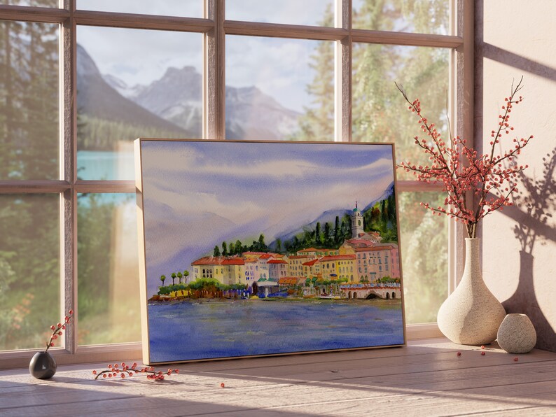 Bellagio Lake Como Italy Watercolor Landscape Italian Lake Prints of Bellagio on Lake Como Italy Wall Decor Italy Watercolor prints image 5