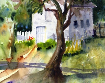 Philadelphia Watercolor, Woodford Mansion Fairmount Park, Philly Wall Art Watercolor Cottage, Strawberry Mansion, Clem DaVinci