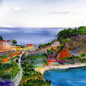 Taormina Sicily, Isola Bella,  Watercolor Print of Sicily, Sicilian Art Prints of Itlay Tormina Wall Art Italian Home Decor