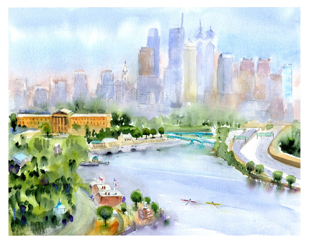 Philadelphia Skyline With Waterworks Philly Skyline | Etsy