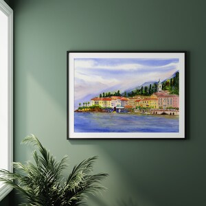 Bellagio Lake Como Italy Watercolor Landscape Italian Lake Prints of Bellagio on Lake Como Italy Wall Decor Italy Watercolor prints image 3