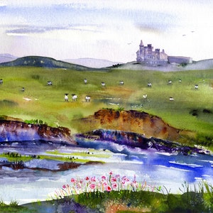 Irish Landscape, Castle Paintings, Watercolor Prints of Ireland, Sligo painting, Gifts for Irish St. Patrick's Day present