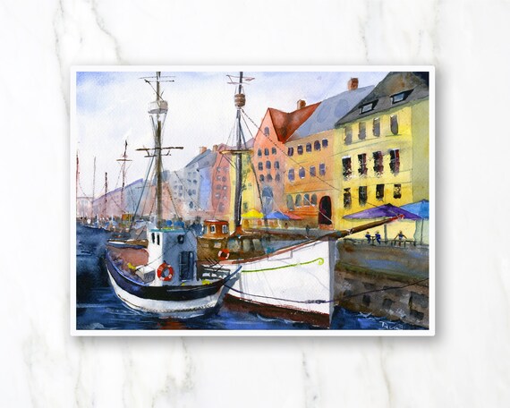 デンマーク 絵画 風景画 北欧 ジークレー 版画 石井清 「コペンハーゲンのキオスク・G」 額付き