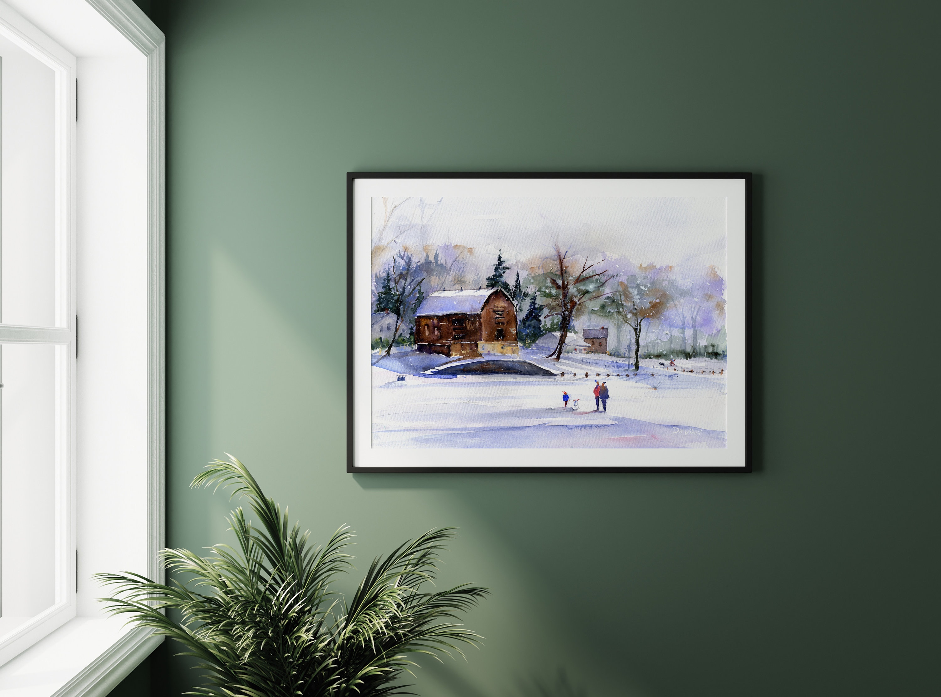ウェザーズフィールド・コーブの冬の水彩画、コネチカットの壁アート