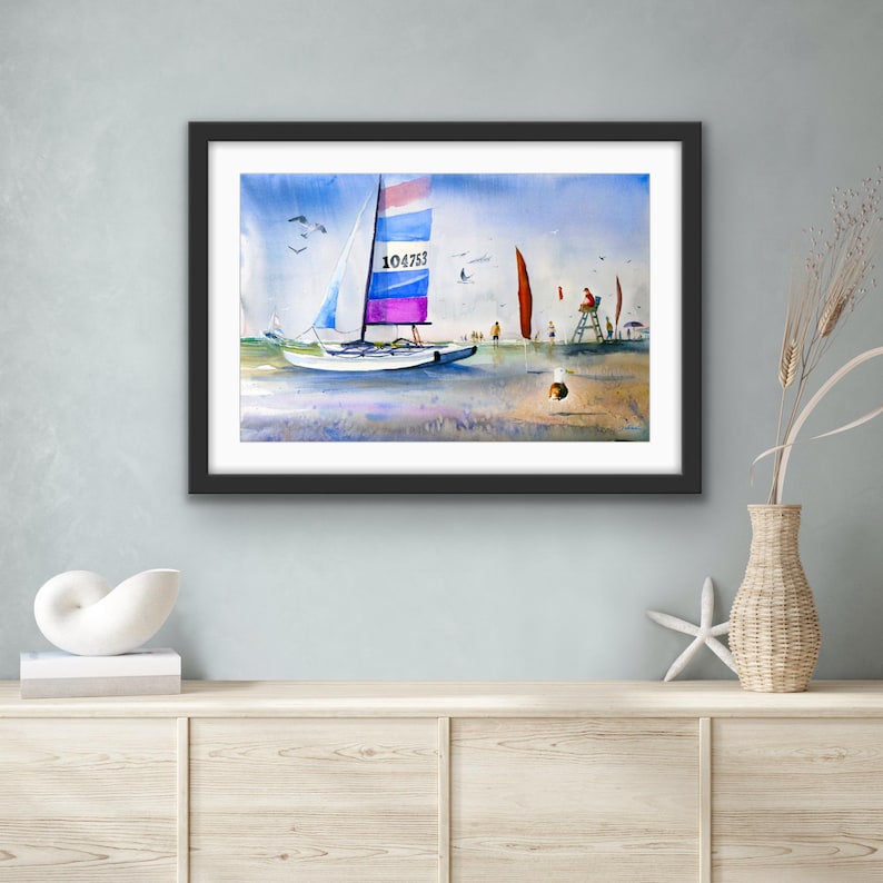 Dipinto ad acquerello di Diamond Beach: Wildwood, New Jersey, stampa artistica della costa del Jersey immagine 1