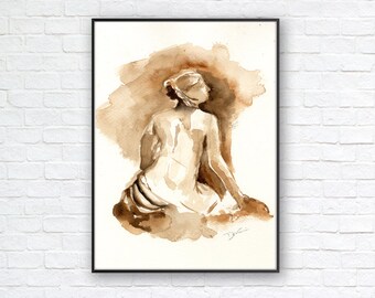 Greek Statuette Woman Posing, Loose Watercolor Woman Portrait, Clem DaVinci - Wall  Art