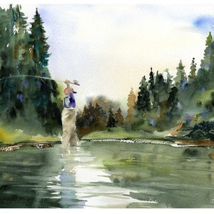 Fly Fishing Watercolor Fly Fisherman Watercolor Painting Gift for Fishermen Fly  Fishing Artwork Gone Fishing Print Watercolor Landscape -  Ireland