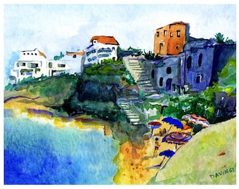 Italienische Wand Kunst KALABRIA Italien Drucke Aquarell Drucke, Kalabrien Kunstdrucke, Italien Kunstdruck, Drucke von Kalabrien, Strandbilder